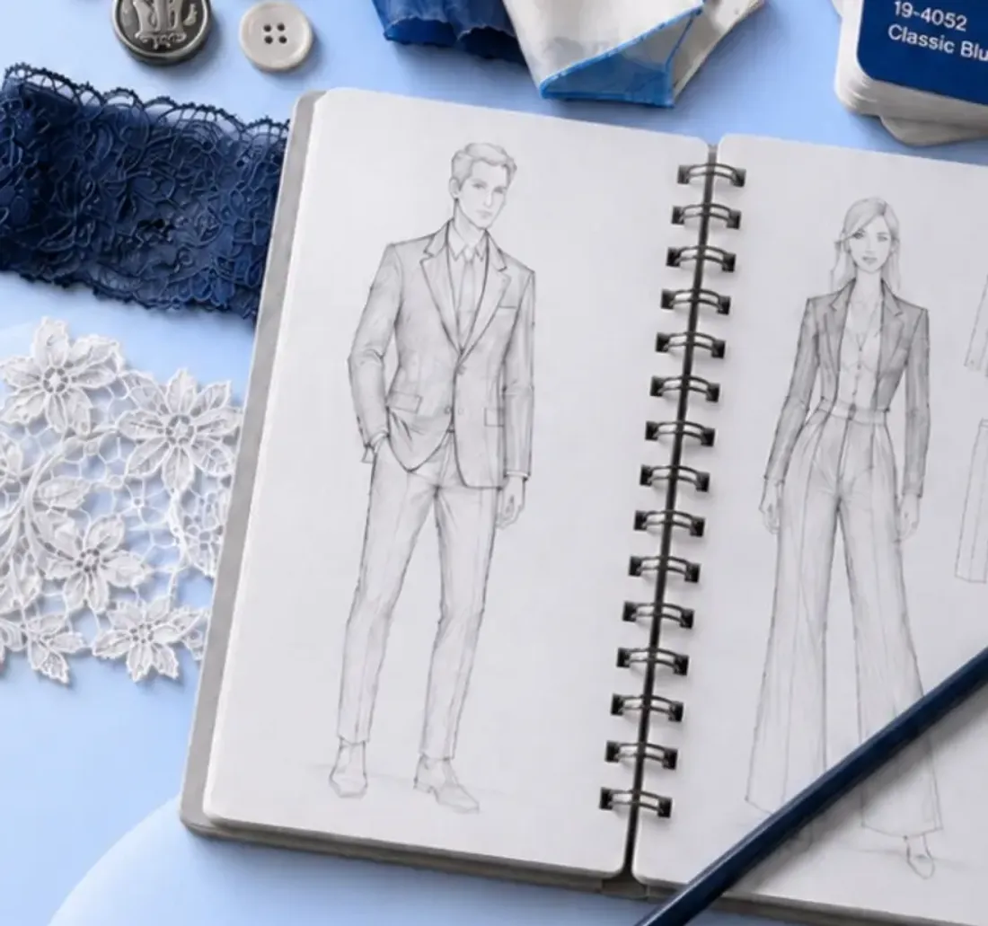 Lace trims and womenswear design sketches